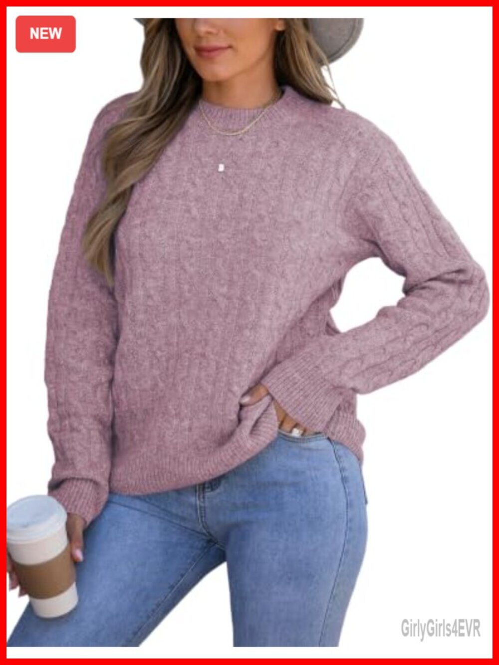 Womens Cable Knit Mockneck Long Sleeve Chunky Sweater Pullover